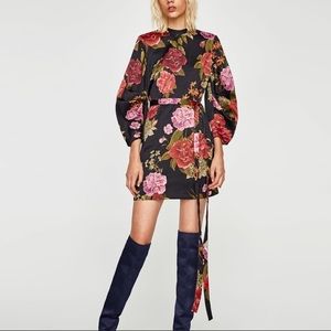 ZARA- PRINTED MINI DRESS WITH FULL SLEEVES